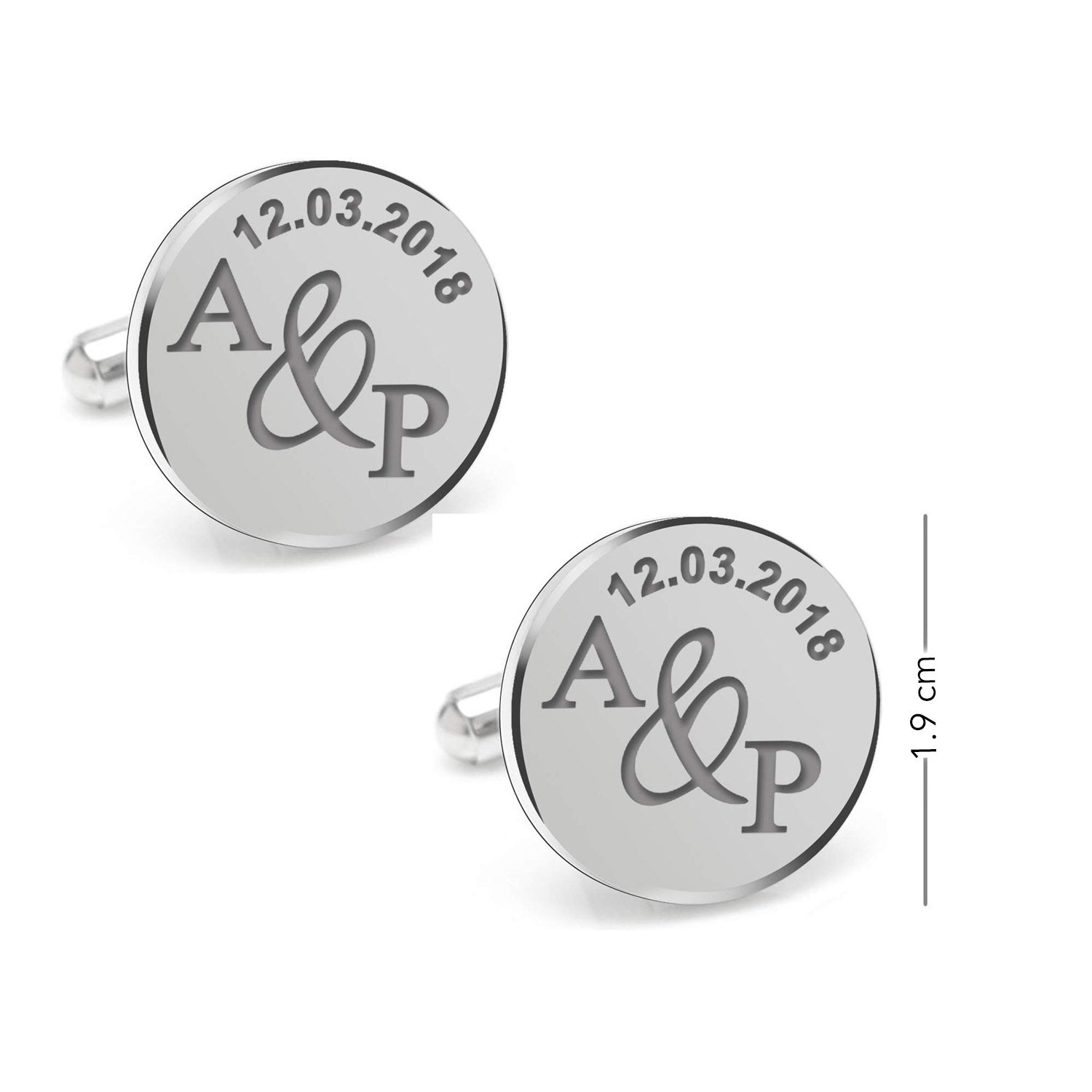 925 Sterling Silver Personalised Name and Date for Groom Engraved Round Cufflink for Men and Boys