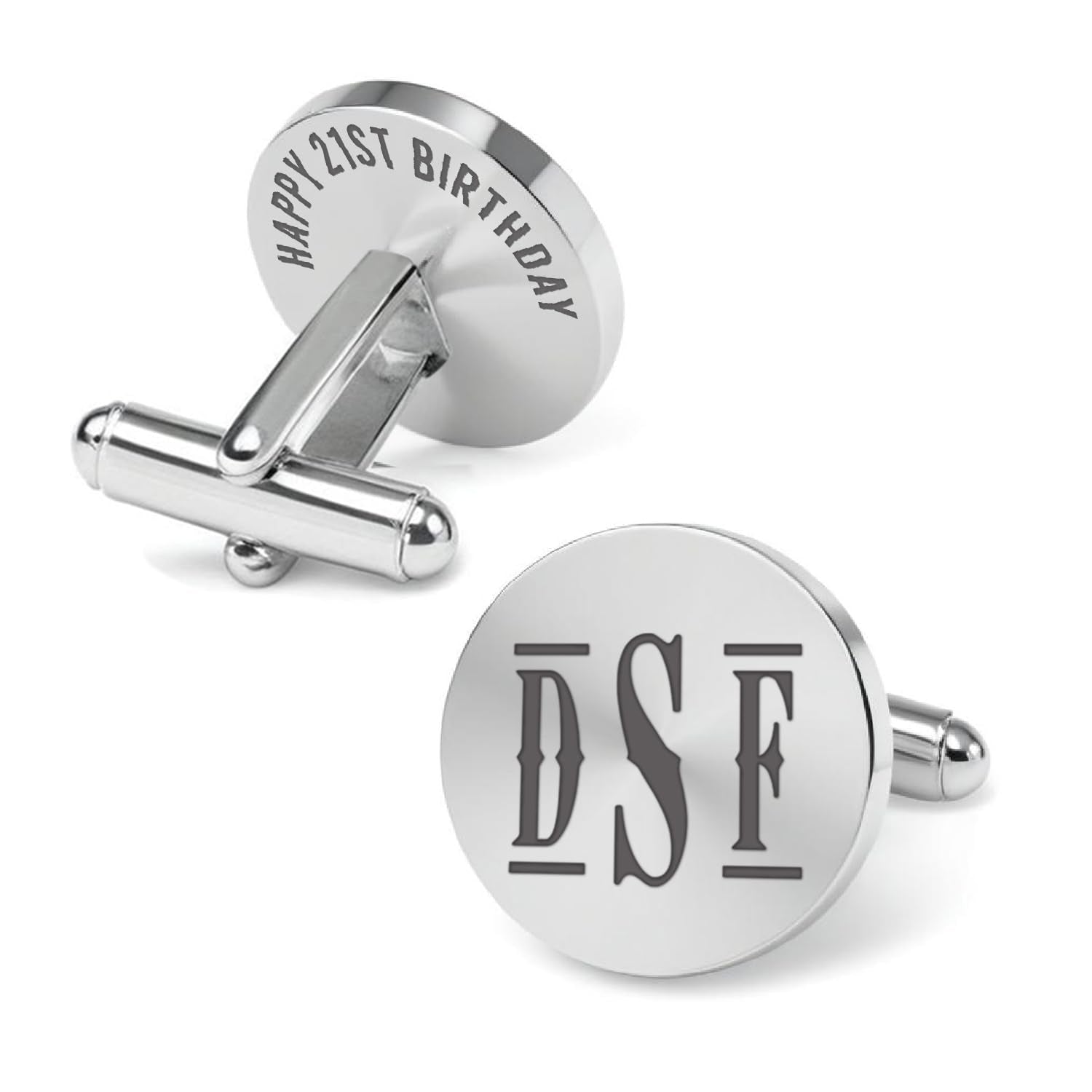 925 Sterling Silver Personalised Initial Name Monogram Cufflinks with Back Text Name for Men and Boys