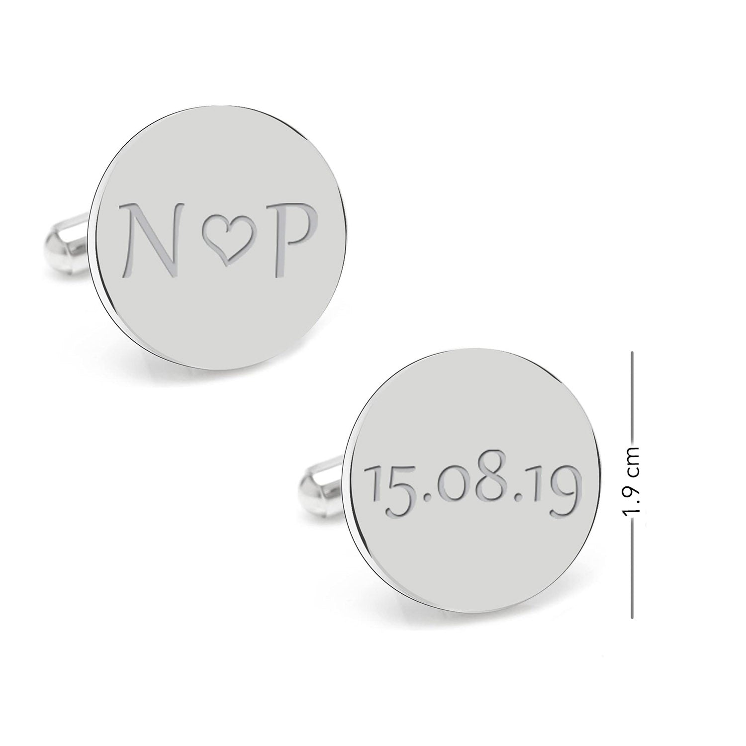 925 Sterling Silver Personalised Initial With Love Heart Engraved Cufflink for Men and Boys