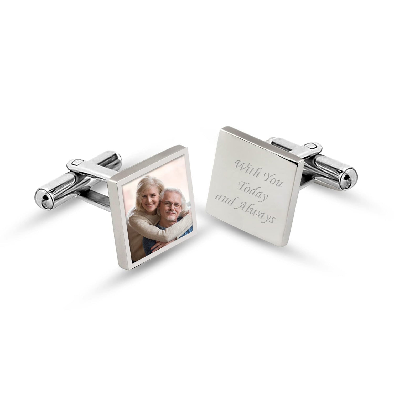 Personalised 925 Sterling Silver Photo Customised Name Message Cufflinks for Men
