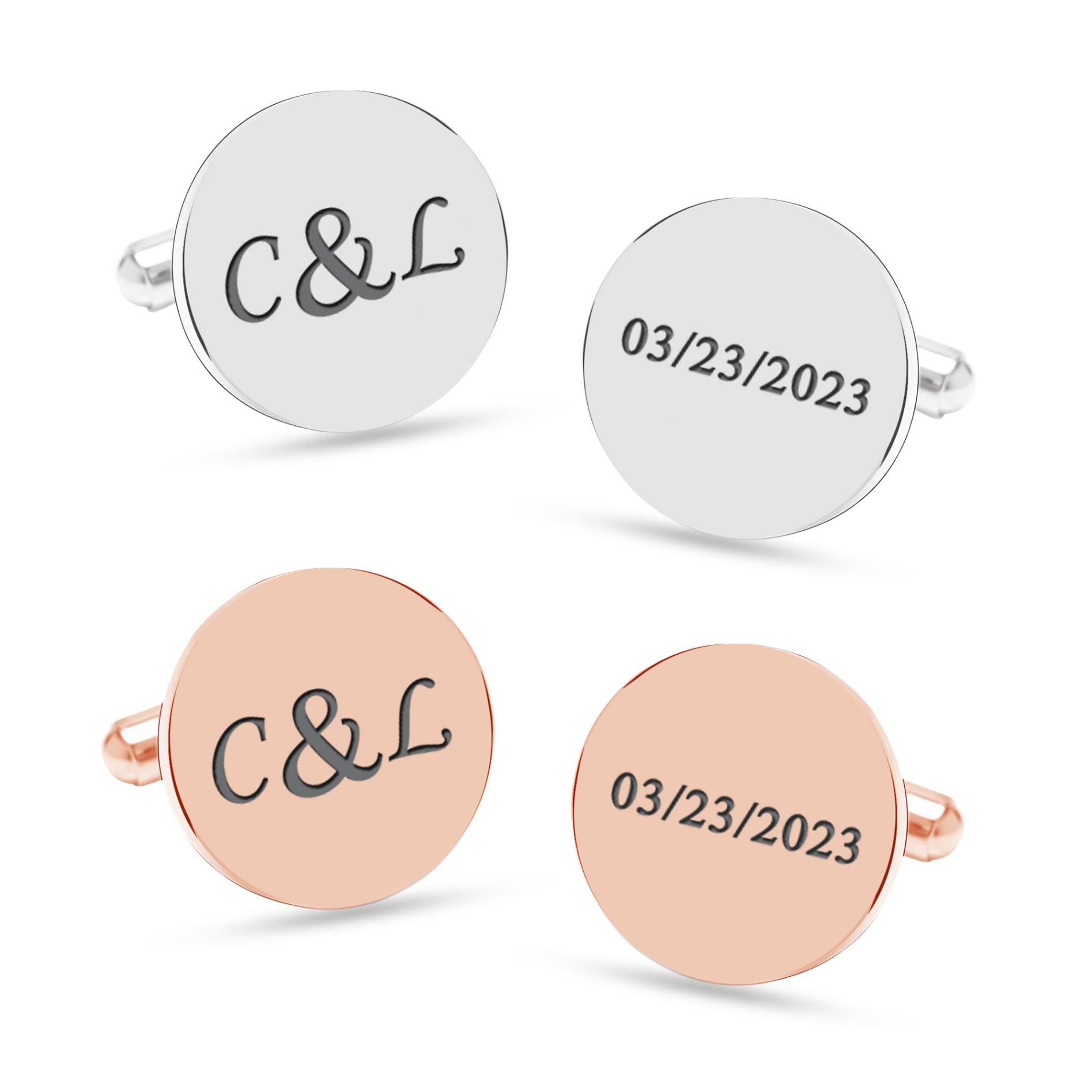 Personalised 925 Sterling Silver Date and Initial Cufflink for Men and Boys 1 Pair