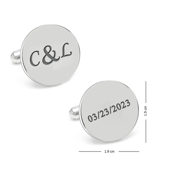 Personalised 925 Sterling Silver Date and Initial Cufflink for Men and Boys 1 Pair