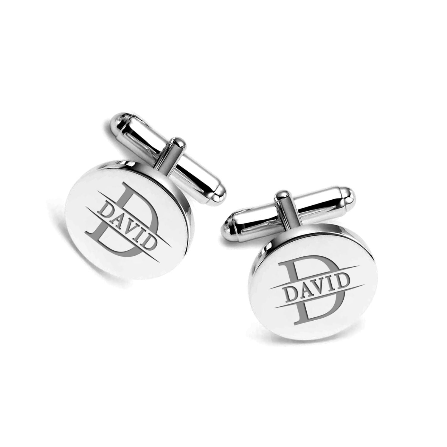 Personalised Engraved Initial or Name Designer Round Cufflinks for Mena and Boys