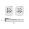 Personalised 925 Sterling Silver Engraved Initial or Name Designer Square Cufflinks and Tie Clip Set Collection Ideal Men and Boys