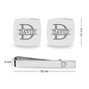 Personalised 925 Sterling Silver Engraved Initial or Name Designer Square Cufflinks and Tie Clip Set Collection Ideal Men and Boys