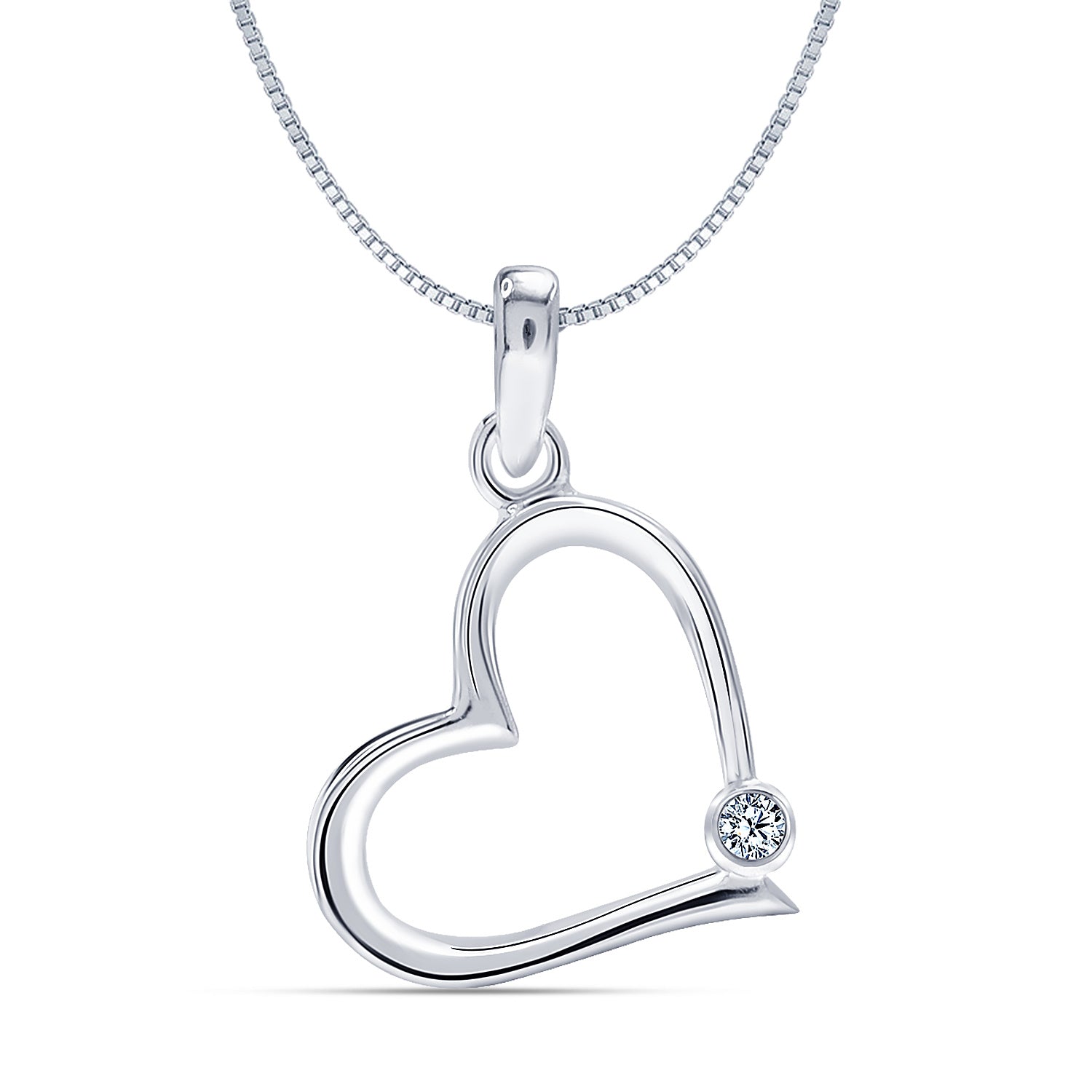 925 Sterling Silver Cubic Zirconia Open Heart Diamond like Brilliance Sparkling Box Chain Pendant Necklace for Women