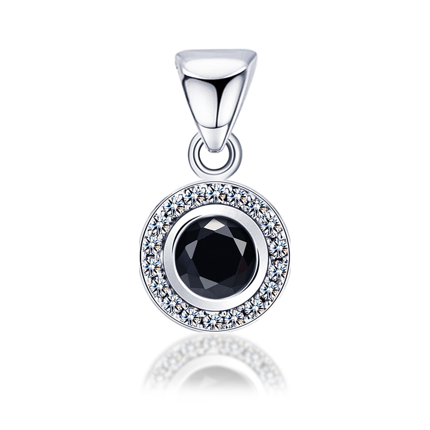 925 Sterling Silver Cubic Zirconia Diamond like Brilliance Sparkling Black Elegance Round Shape Pendant Necklace for Women