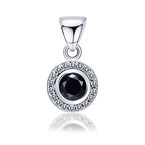 925 Sterling Silver Cubic Zirconia Diamond like Brilliance Sparkling Black Elegance Round Shape Pendant Necklace for Women