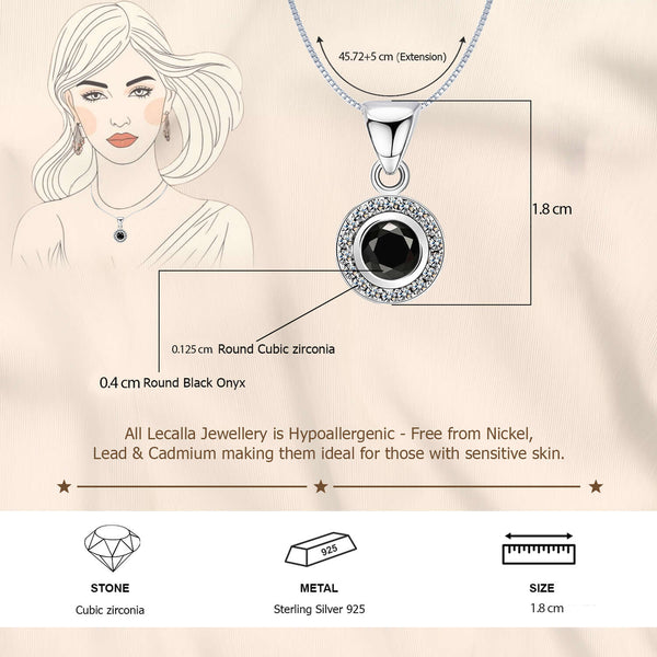 925 Sterling Silver Cubic Zirconia Diamond like Brilliance Sparkling Black Elegance Round Shape Pendant Necklace for Women