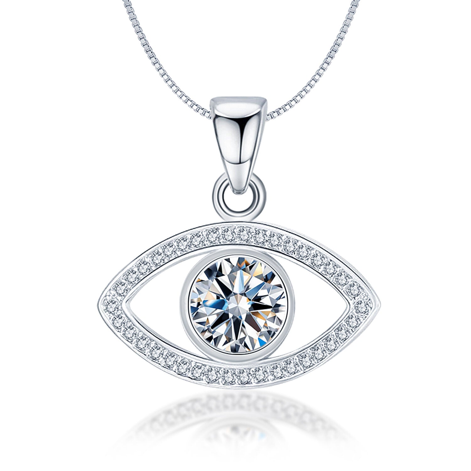 925 Sterling Silver Cubic Zirconia Eye Diamond like Brilliance Sparkling Pendant Necklace for Women