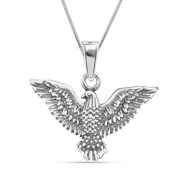 925 Sterling Silver Oxidized Eagle Pendant Necklace for Men and Women