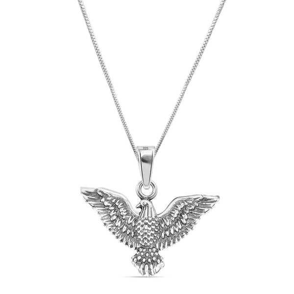 925 Sterling Silver Oxidized Eagle Pendant Necklace for Men and Women