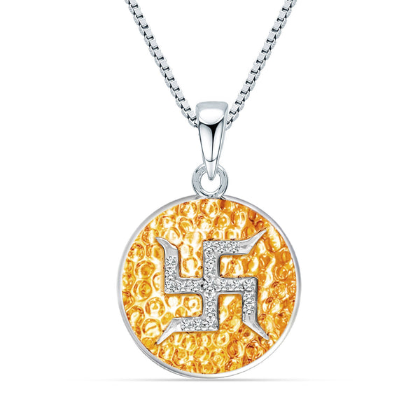 925 Sterling Silver CZ Swastik Spiritual Religious Divine Locket Pendant Necklace for Men