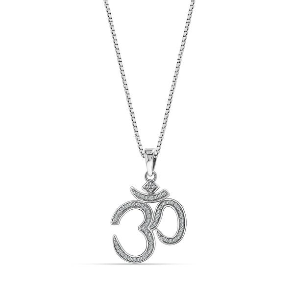 925 Sterling Silver Cubic Zirconia OM Spiritual Religious Locket Pendant Necklace for Men and Women