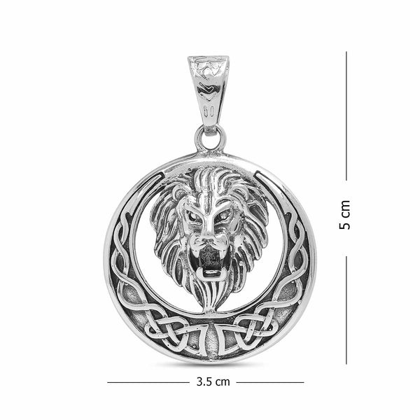 925 Sterling Silver Lion Head Punk Vintage Circle Pendant for Men and Boys