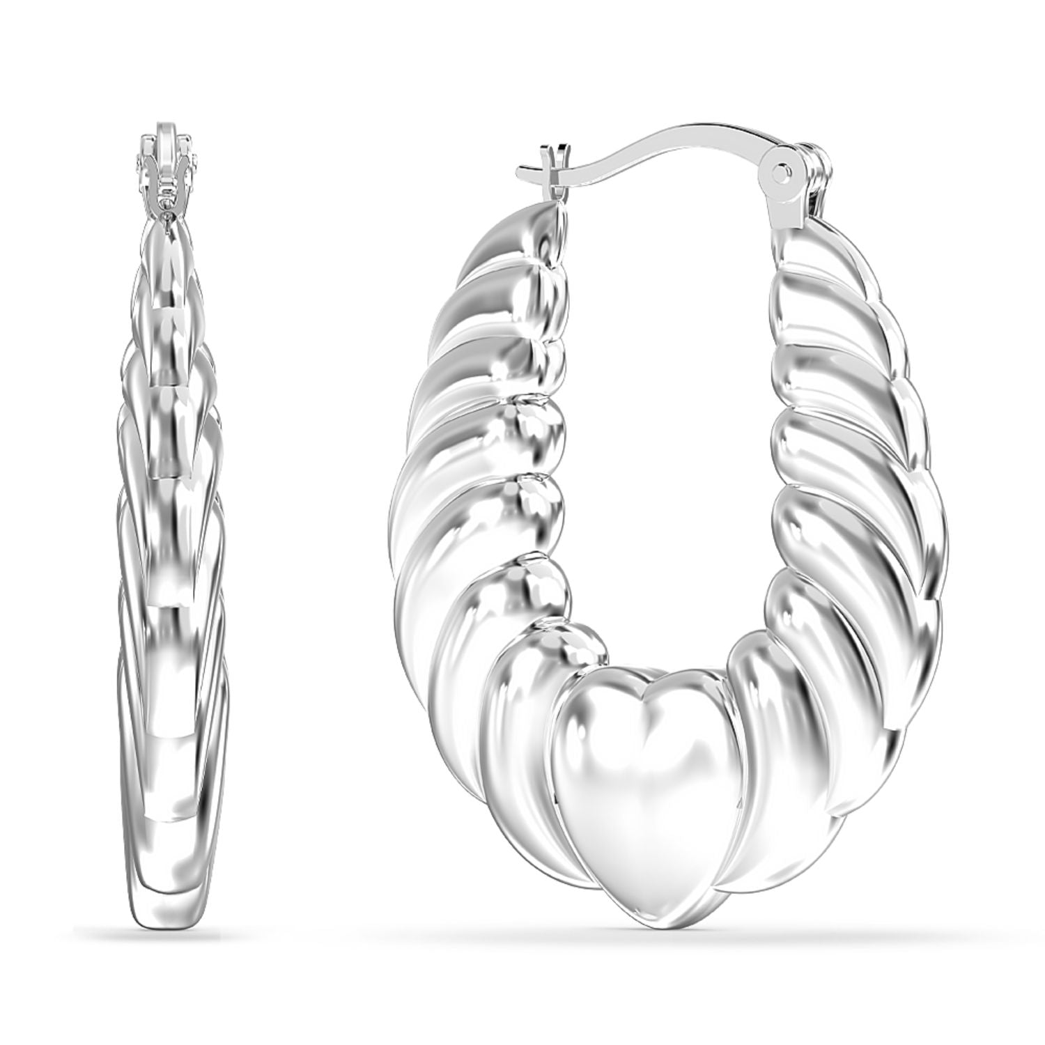 925 Sterling Silver Shrimp Heart Hoop Earrings for Women 30 MM