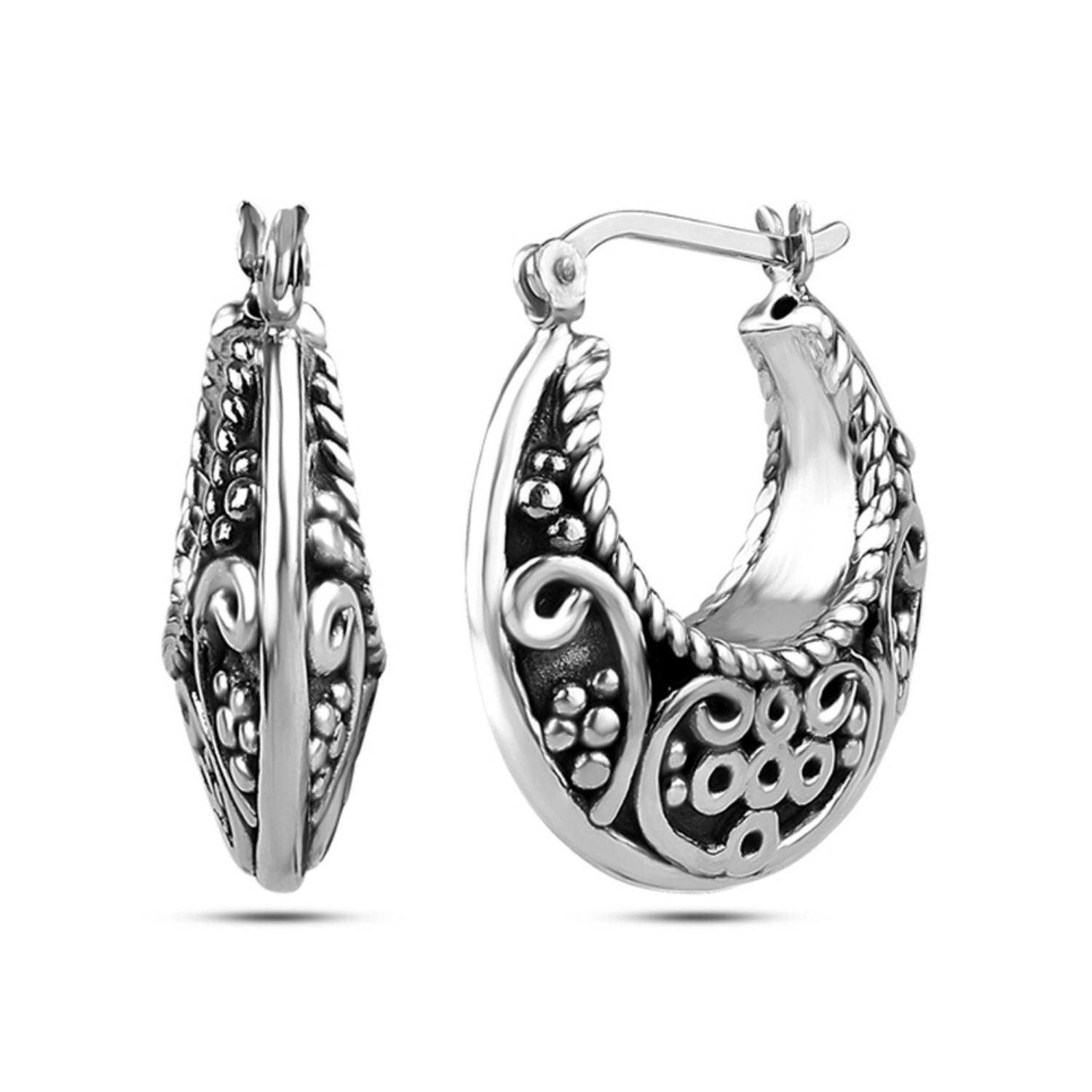 925 Sterling Silver Antique Electroforming Hoop Earrings for Women