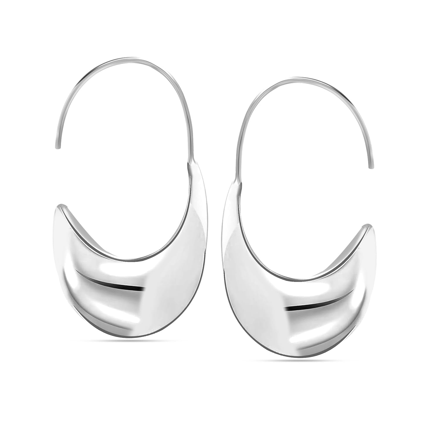 925 Sterling Silver Open Drop Dangle Threader Oval Pull Through Hoop Earrings for Women