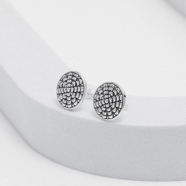 925 Steling Silver Antique Vintage Round Filigree Cut Chunky Stud Earrings for Women