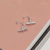 925 Steling Silver Lightweight Round T-Bar Drop Charm Stud Earrings for Women