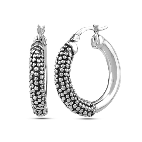 925 Sterling Silver Antique Granule Hoop Earrings for Women