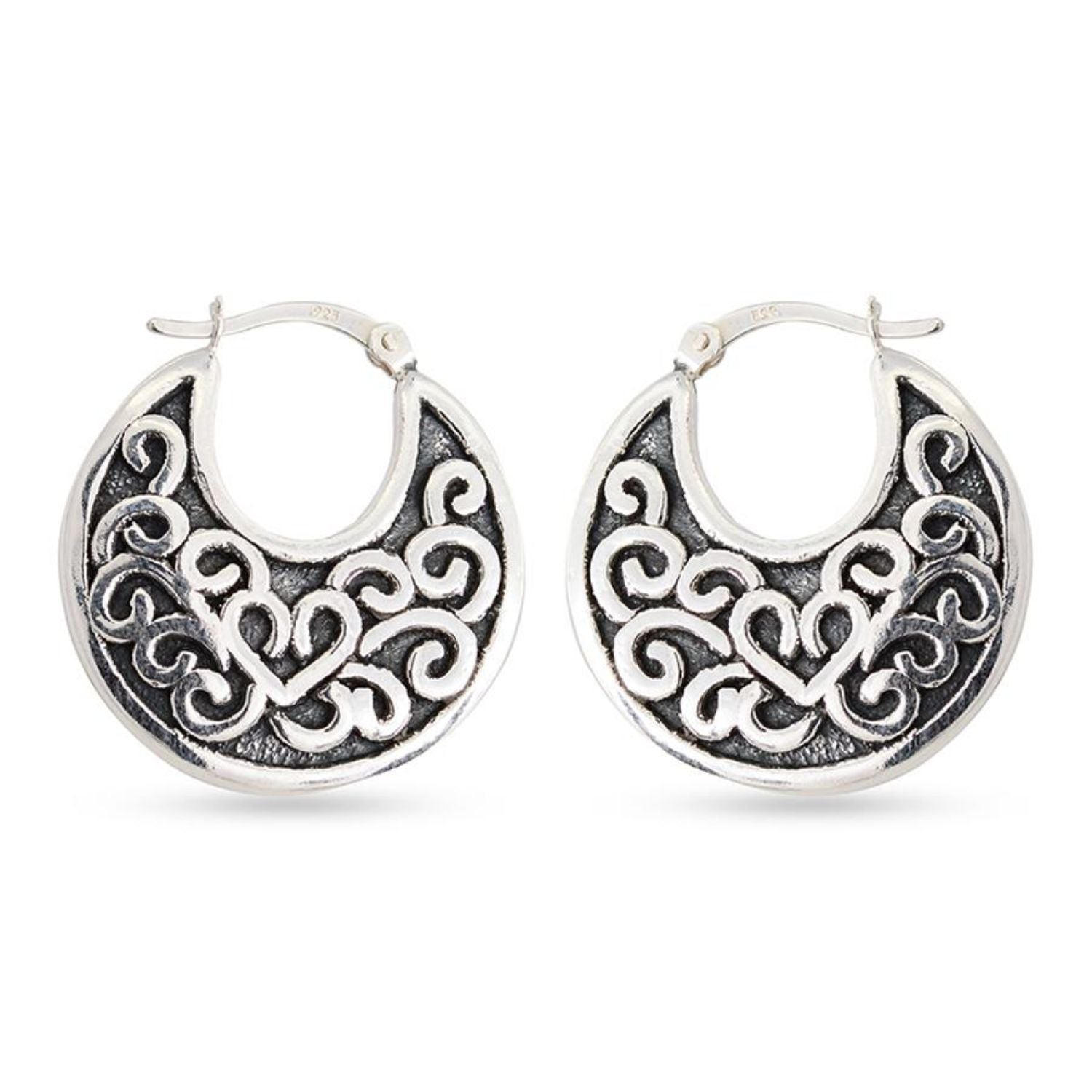 925 Sterling Silver Antique Finish Tribal Filigree Hoop Earrings for Women