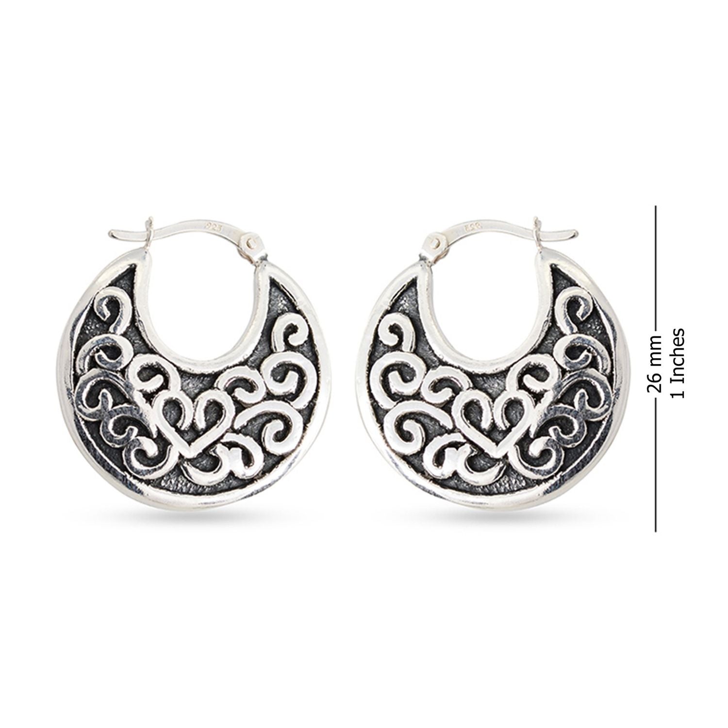 925 Sterling Silver Antique Finish Tribal Filigree Hoop Earrings for Women