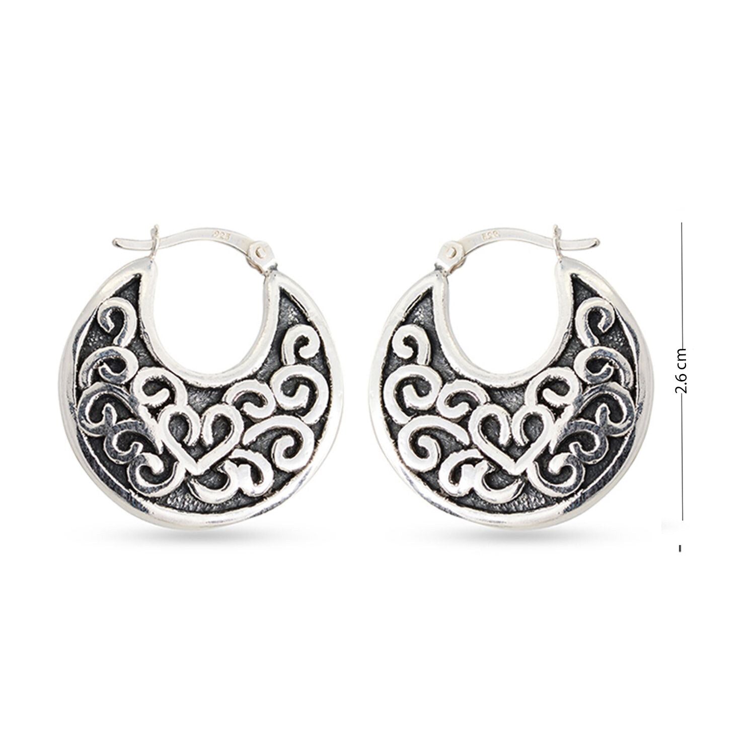 925 Sterling Silver Antique Finish Tribal Filigree Hoop Earrings for Women