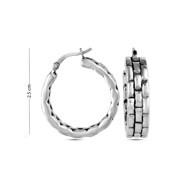 925 Sterling Silver Bricks Hoop Earrings for Women 25 MM