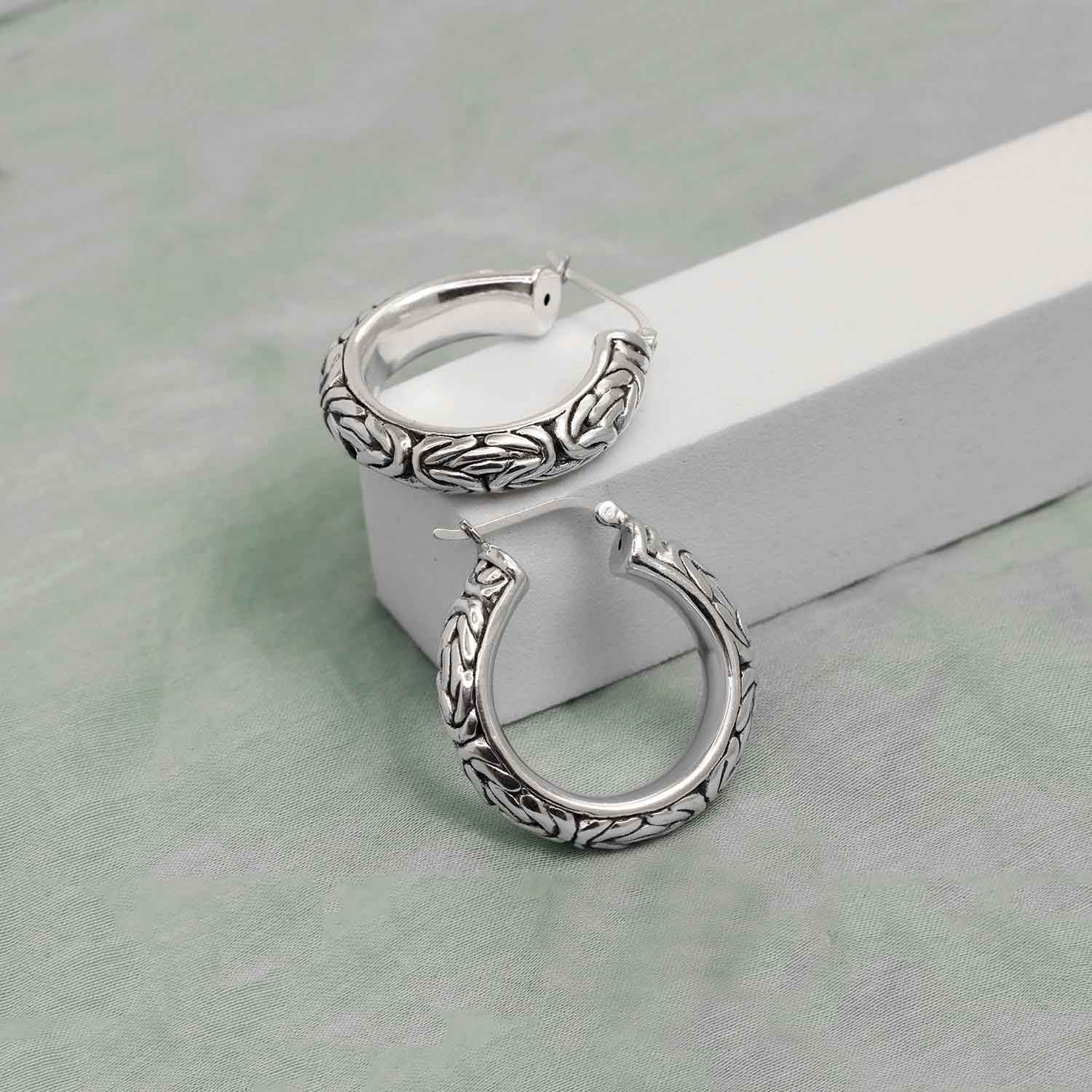 925 Sterling Silver Antique Byzantine Hoop Earrings for Women