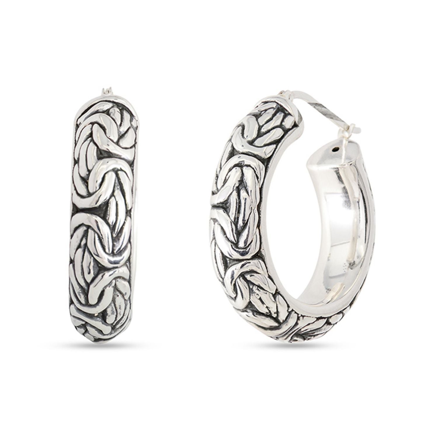 925 Sterling Silver Antique Byzantine Hoop Earrings for Women