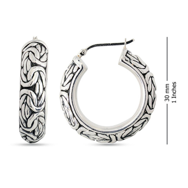 925 Sterling Silver Antique Byzantine Hoop Earrings for Women