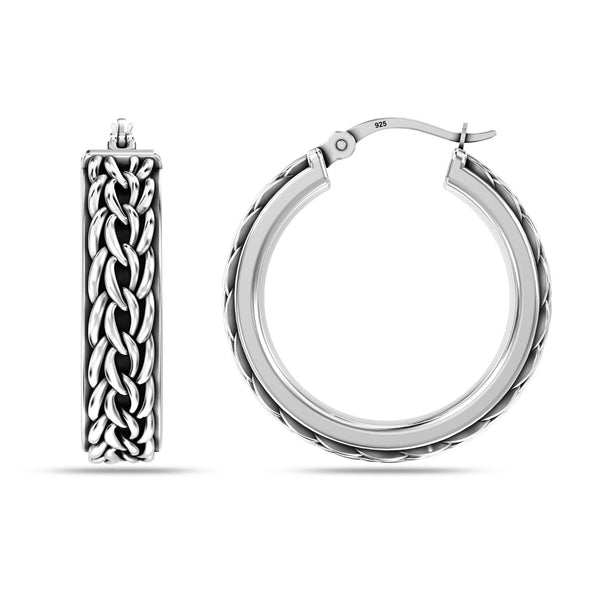 925 Sterling Silver Antique Hoop Earrings for Women