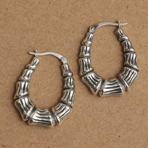 925 Sterling Silver Bamboo Oval Hoop Earrings for Teen Women