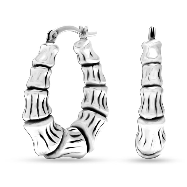 925 Sterling Silver Bamboo Oval Hoop Earrings for Teen Women