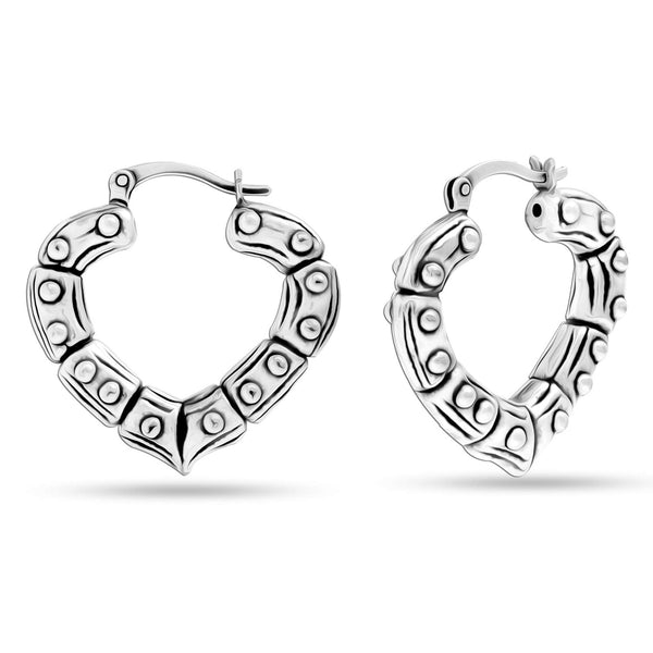 925 Sterling Silver Bamboo Heart Hoop Earrings for Teen Women