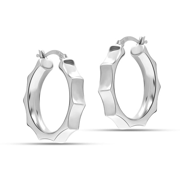 925 Sterling Silver Round Bamboo Joint Design Hoop Earrings for Women