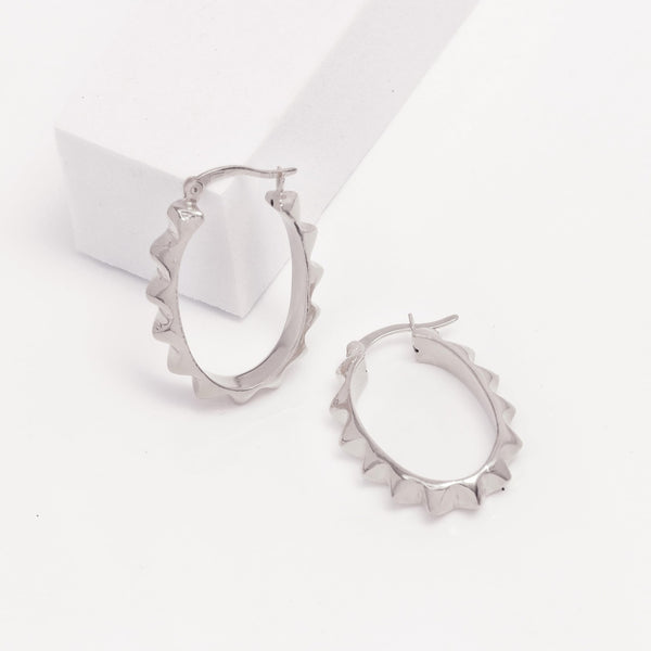 925 Sterling Silver Spike Textured Click-Top Hoop Earrings for Women