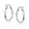 925 Sterling Silver Twisted Textured Round Shape Click-Top Hoop Earrings for Women