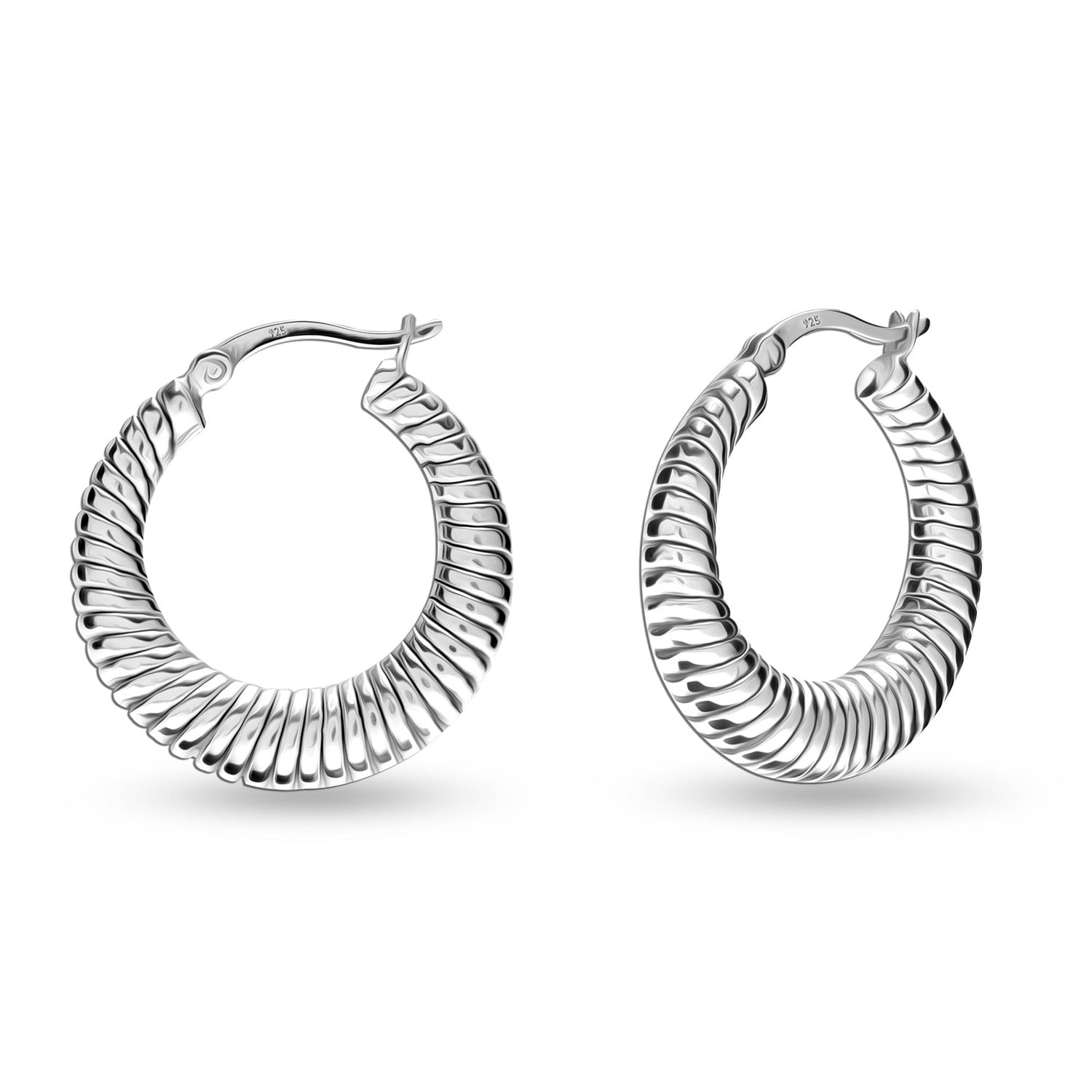 925 Sterling Silver Round Spiral Textured Hoop Earrings for Women