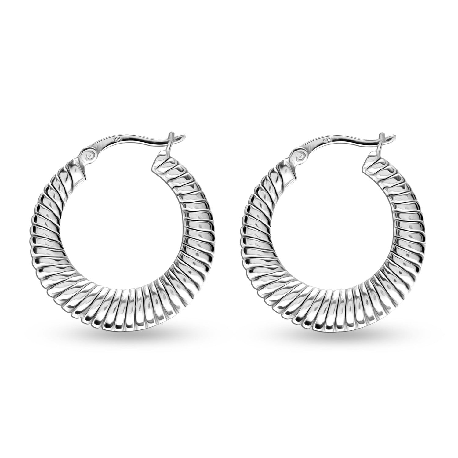 925 Sterling Silver Round Spiral Textured Hoop Earrings for Women