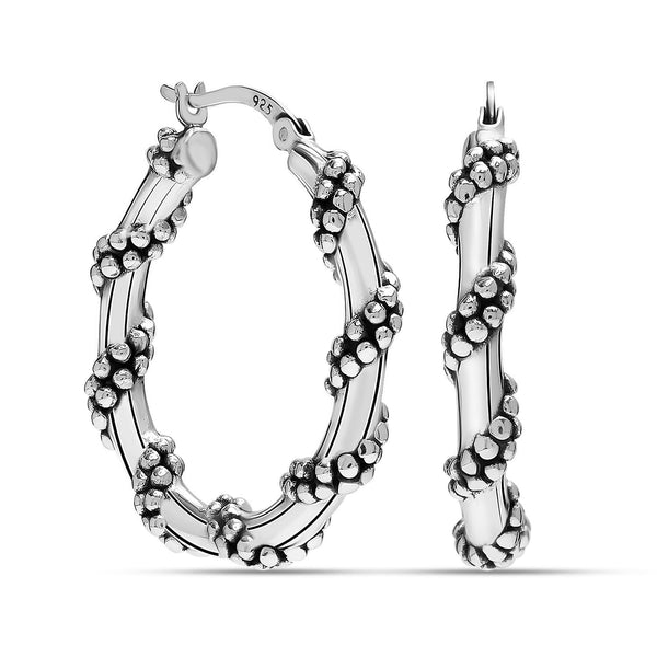 925 Sterling Silver Antique Wire Wrapped Round Click-Top Hoop Earrings for Women