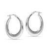 925 Sterling Silver Antique Textured Ribbed Creole Round Shape Hoop Earrings for Women