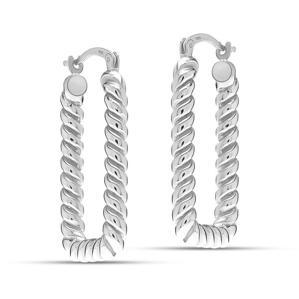 925 Sterling Silver Twisted Textured Rectangle U-Shape Click-Top Hoop Earrings for Women