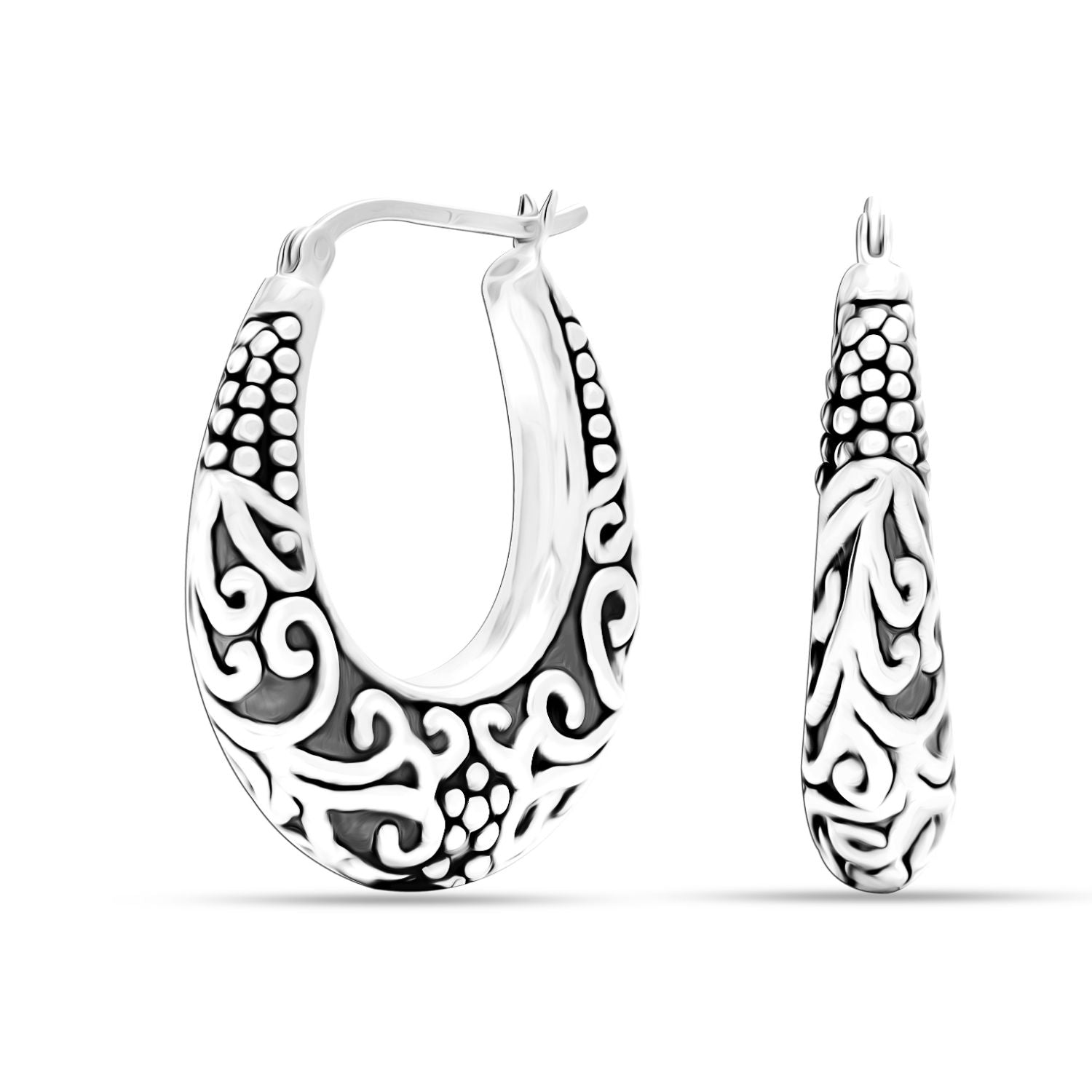 925 Sterling Silver Scroll work Hoop Earrings for Teen Women