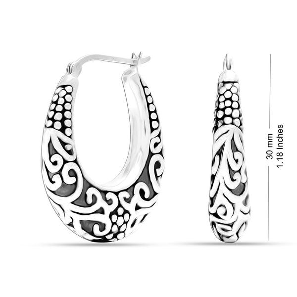 925 Sterling Silver Scroll work Hoop Earrings for Teen Women