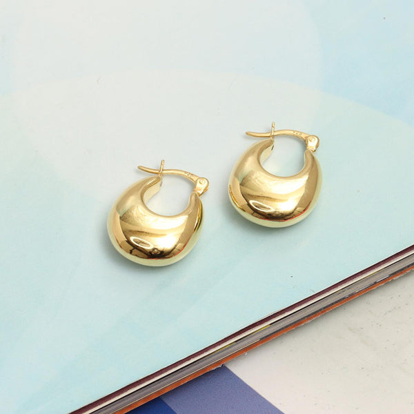 925 Sterling Silver Small Bowl Hollow Puff Shrimp Hoop Earrings for Women