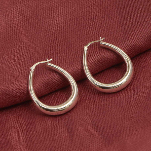 925 Sterling Silver Medium Oval Chunky Puffy Lightweight Click-Top Puffed Shrimp Hoop Earrings for Women