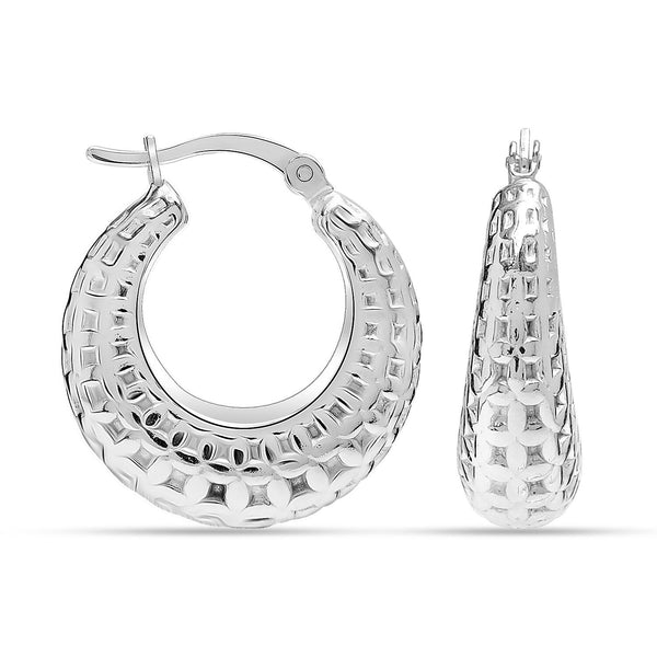 925 Sterling Silver Chunky Round Textured Click-Top Hoop Earrings for Women