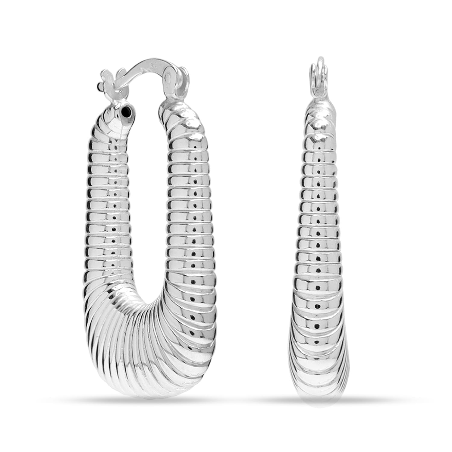 925 Steling Silver Medium Classic Chunky Shrimp Textured U-shaped  Hoop Earrings for Women